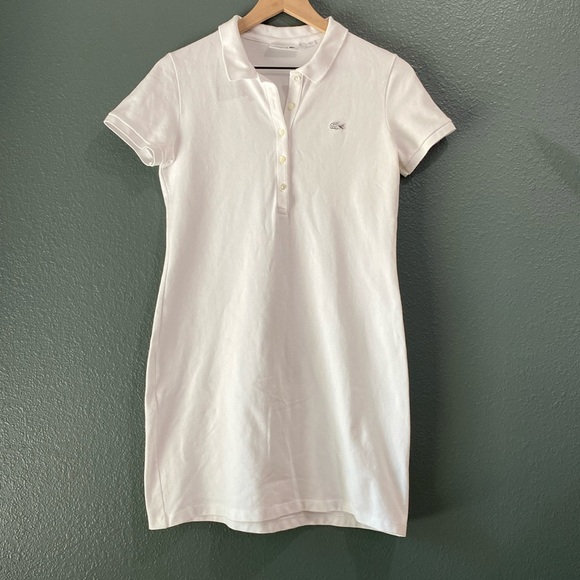 Lacoste Women's Stretch Cotton Mini Pique Polo Dress - Size EU 38 - White - Picture 1 of 10